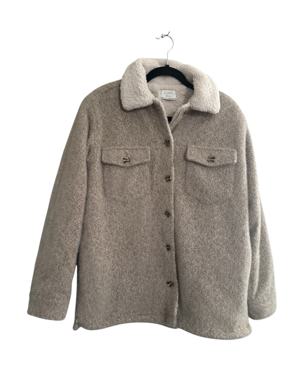 NEW Z SUPPLY Medium Jordan sherpa shirt jacket heather tan cream shacket #NE